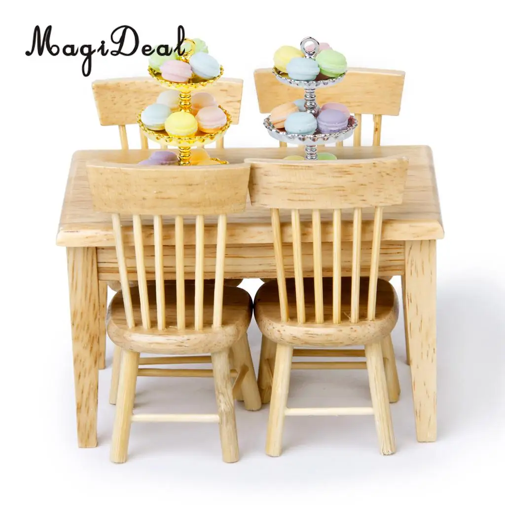 MagiDeal 5Pcs Dining Table Chair Model Set for 1:12 Dollhouse Miniature Furniture Decor Children Pretend Play Toys 2Colors
