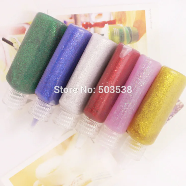 

12PCS/LOT,6 color glitter glue,Environmentally non-toxic,Craft material,22 milliliter per bottle.Drawing toys.Kindergarten tools