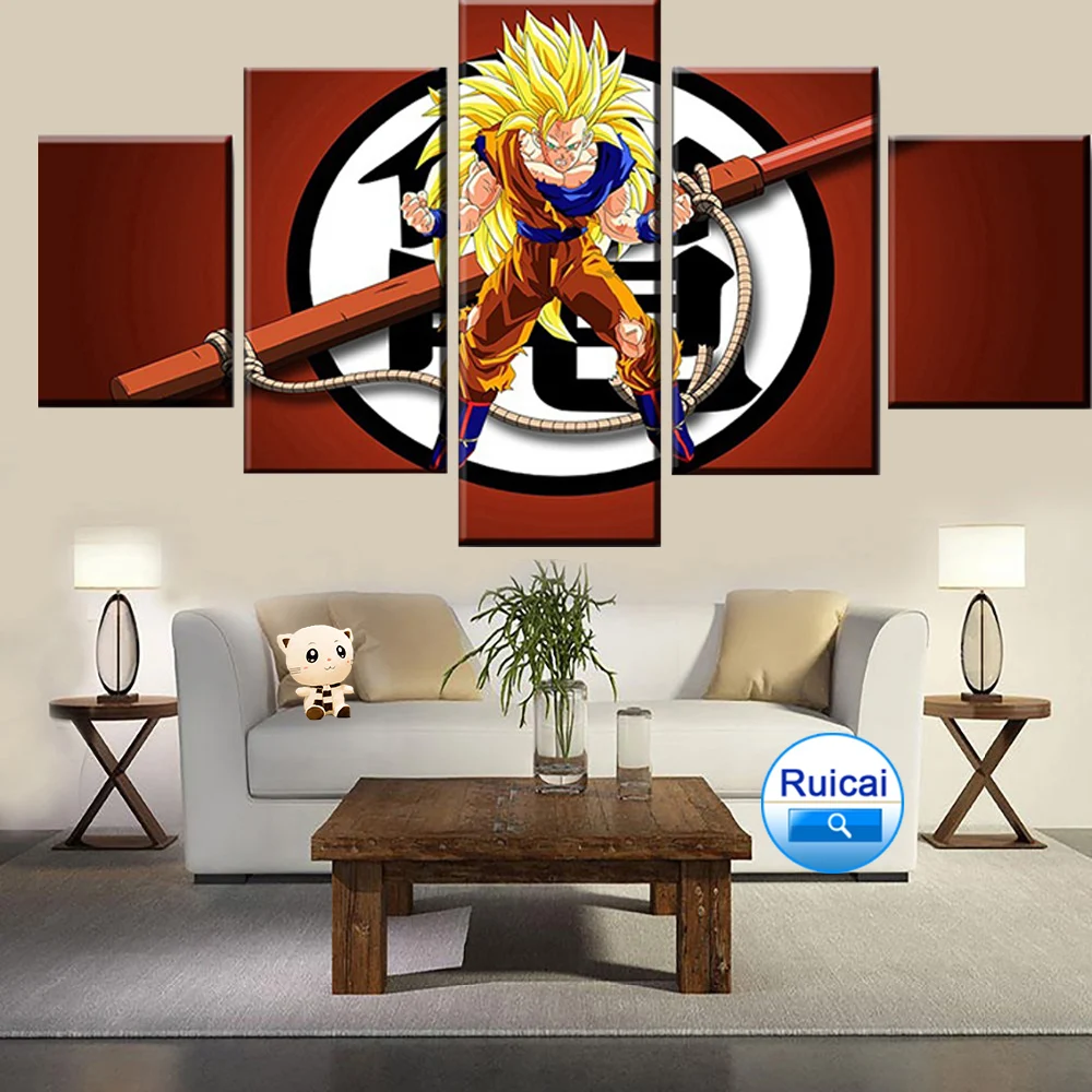

Wall art modern hd printing 5 canvas paintings, dragon ball sun wukong animation for the living room children home decoration