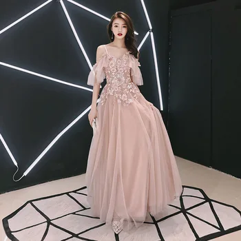

Pink Floral Noble Lady Floor Length Evening Dress Vestidos High Quality Beaded Embroidery Wedding Party Bridesmaid Dresses
