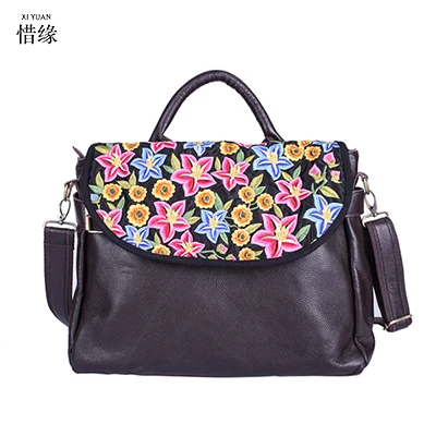 National Wind Embroidered HAND Bag Women HandbagS leather Bucket Bag Casual Designer Canvas Shoulder Bag Flower Feminina mujer