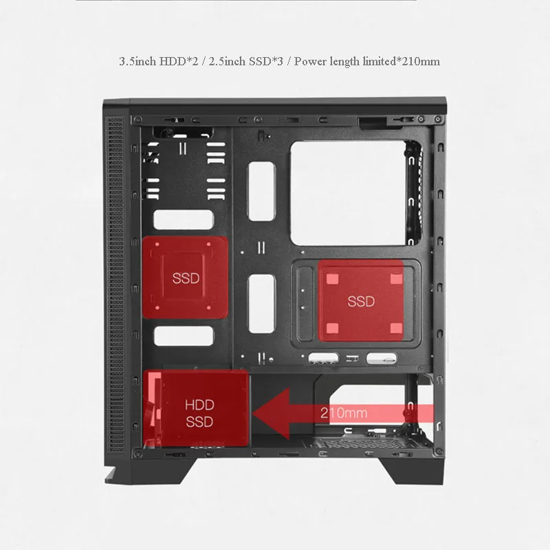 Easy DIY Mid-Tower ATX Computer Case USB3.0 Gaming Gamer Mute Side Transparent Desktop Cases Support M-ATX/ ITX Motherboard