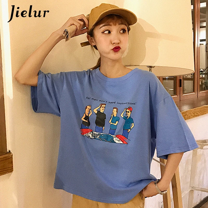 Jielur женские футболки новые Harajuku милые Мультяшные печатные шикарные блузка из