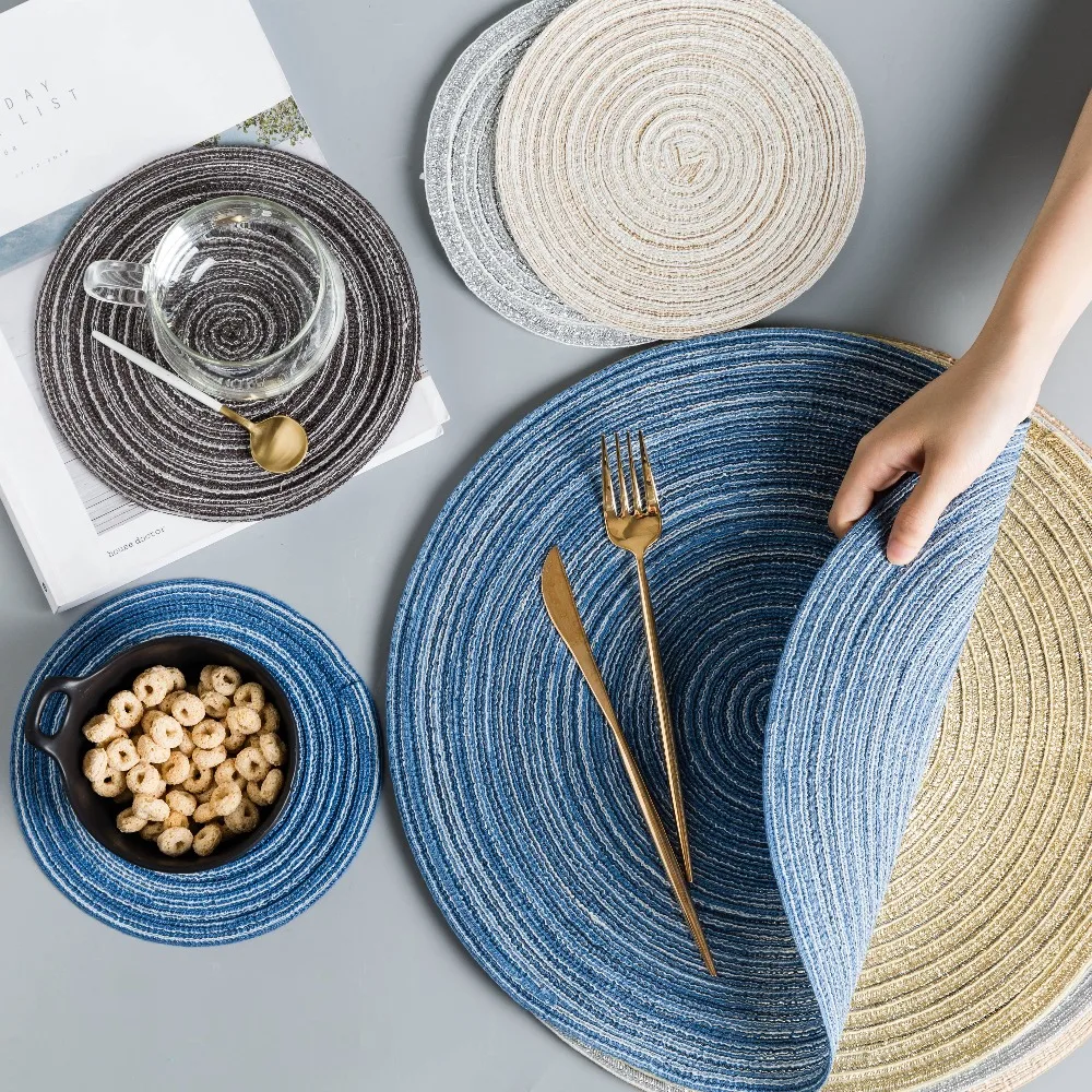 

MDZF SWEETHOME Round Woven Vinyl Placemat Table Mat Heat Insulation Stain Resistant Table Pad Anti-skid Washable