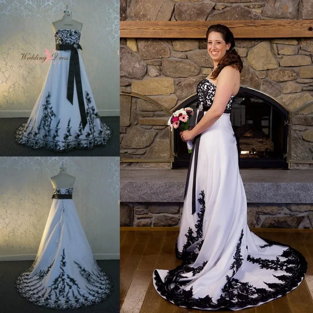 Aliexpress Gothic Black And White Wedding Dress 2017 Gothic Black And White Wedding Dress 2017 Vestidos De Novia Custom Made Plus Size Dresses