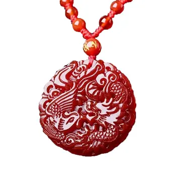 

Koraba Fine Jewelry Pure Natural Red Agate Necklace Pendant Rosy Dragon Phoenix Excellence Polishing Free Shipping