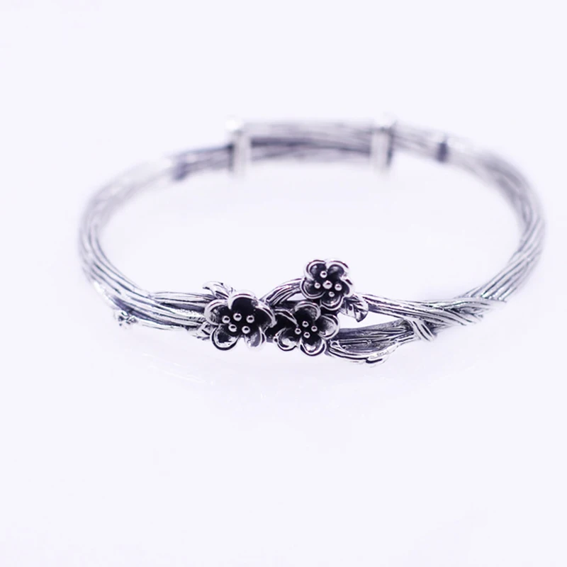 Женский винтажный браслет из серебра 100% пробы с цветком сливы|bangles for women|bangle 925bangle