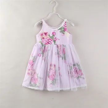 

2019 Spring New Baby Girl Flower Printed Princess Girls lace dress sleeveless dress 5pcs/lot