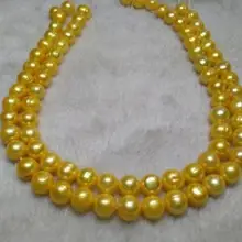 3" огромный 9-10 мм Природный южного моря натуральная золотой жемчужное ожерелье 14 золотой застежкой
