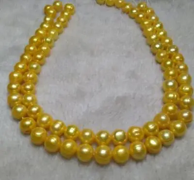 

32" HUGE 9-10MM NATURAL SOUTH SEA GENUINE GOLDEN PEARL NECKLACE 14 GOLD CLASP