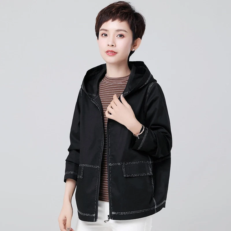 

2019 fashion women black jacket high quality hooded short jacket cotton women hooded coat 4XL elegant casual blouson plus size