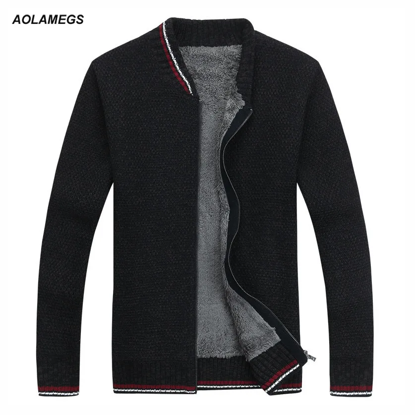 Aolamegs Casual Sweater Men Autumn Winter Warm Fleece Cardigan Jacket Fashion Warm Sweaters Coat 