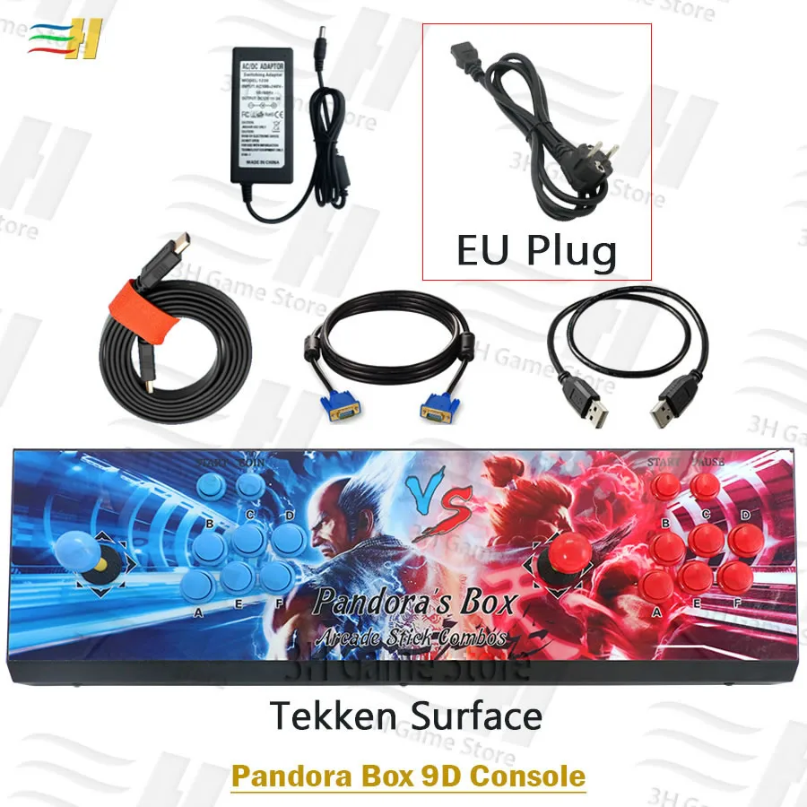 PB9d tekken EU plug Встроенный ящик Pandora 9d 2500 В 1 аркадная игровая консоль поддержка 3P 4P игры usb можно подключить геймпад подключи и играй Поддержка 3d игры - Цвет: PB9d tekken EU plug