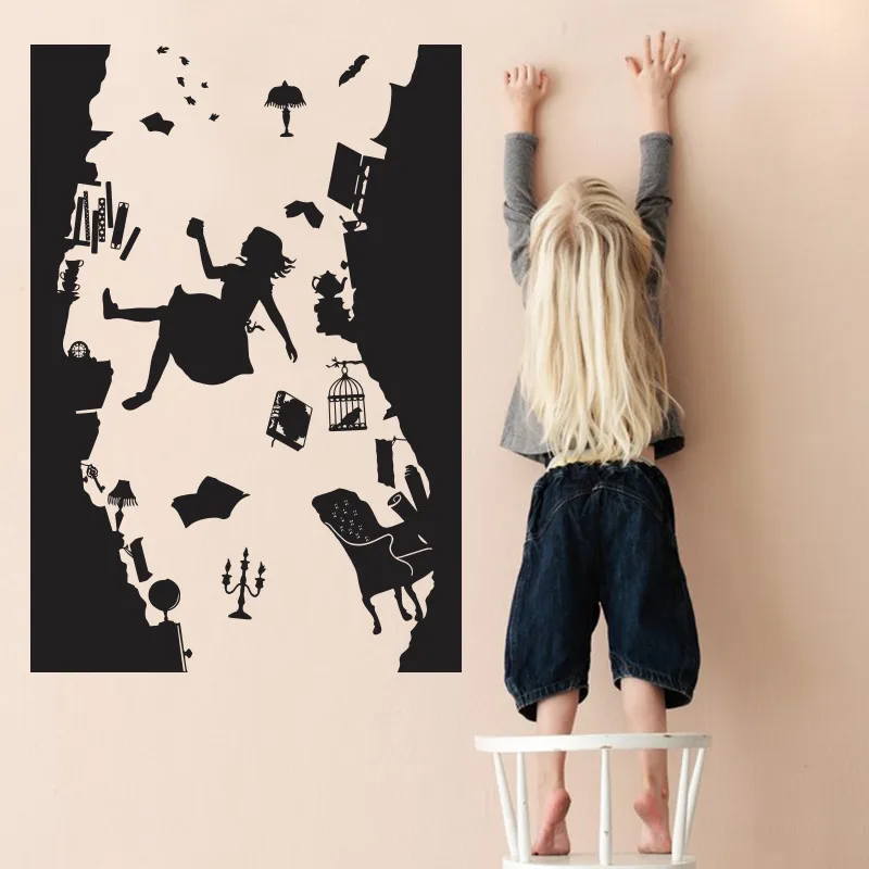 Alice in Wonderland WALL STICKER Art Vinyl Home Decor Falling Down the Rabbit Hole Wall Decal DIY Removable Cartoon kids room