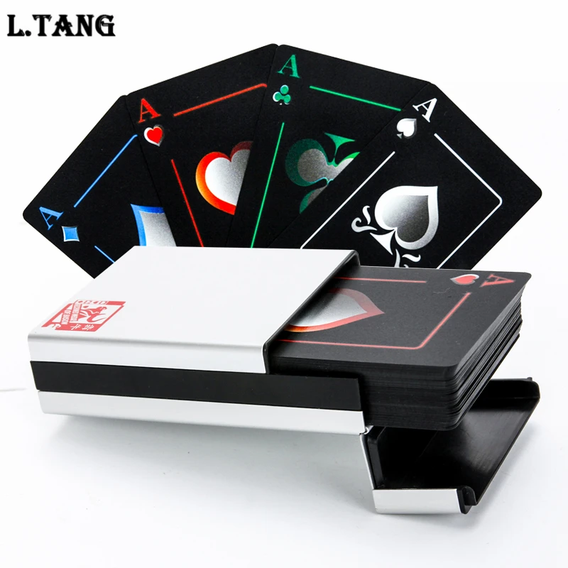 Wasserdicht PVC Poker Mit Aluminium Box Hohe Qualität Schwarz Kunststoff Spielkarten Neuheit Sammlung Board Spiel Geschenk L388