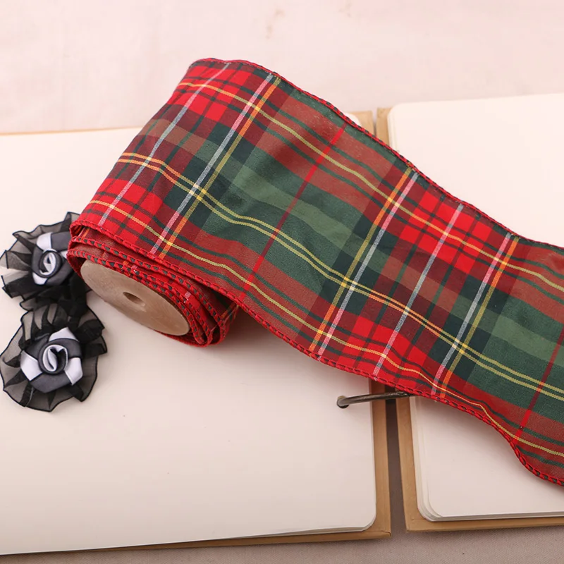 

1YARD 10CM WRIDE EDGES Red Lattice Printing Grosgrain Ribbon Bows Christmas Party gift Decor Craft