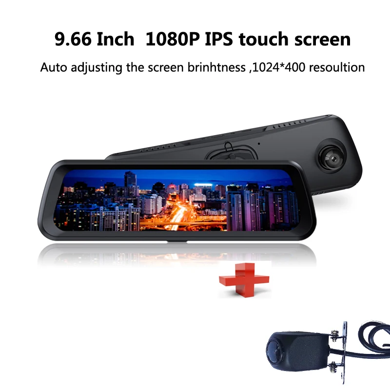 Dash Cam DVR Camera 9.66-Inch 1080P Full HD Touch Screen Rearview Monitor Mirror Rear camera Front and Rear Dual Camera