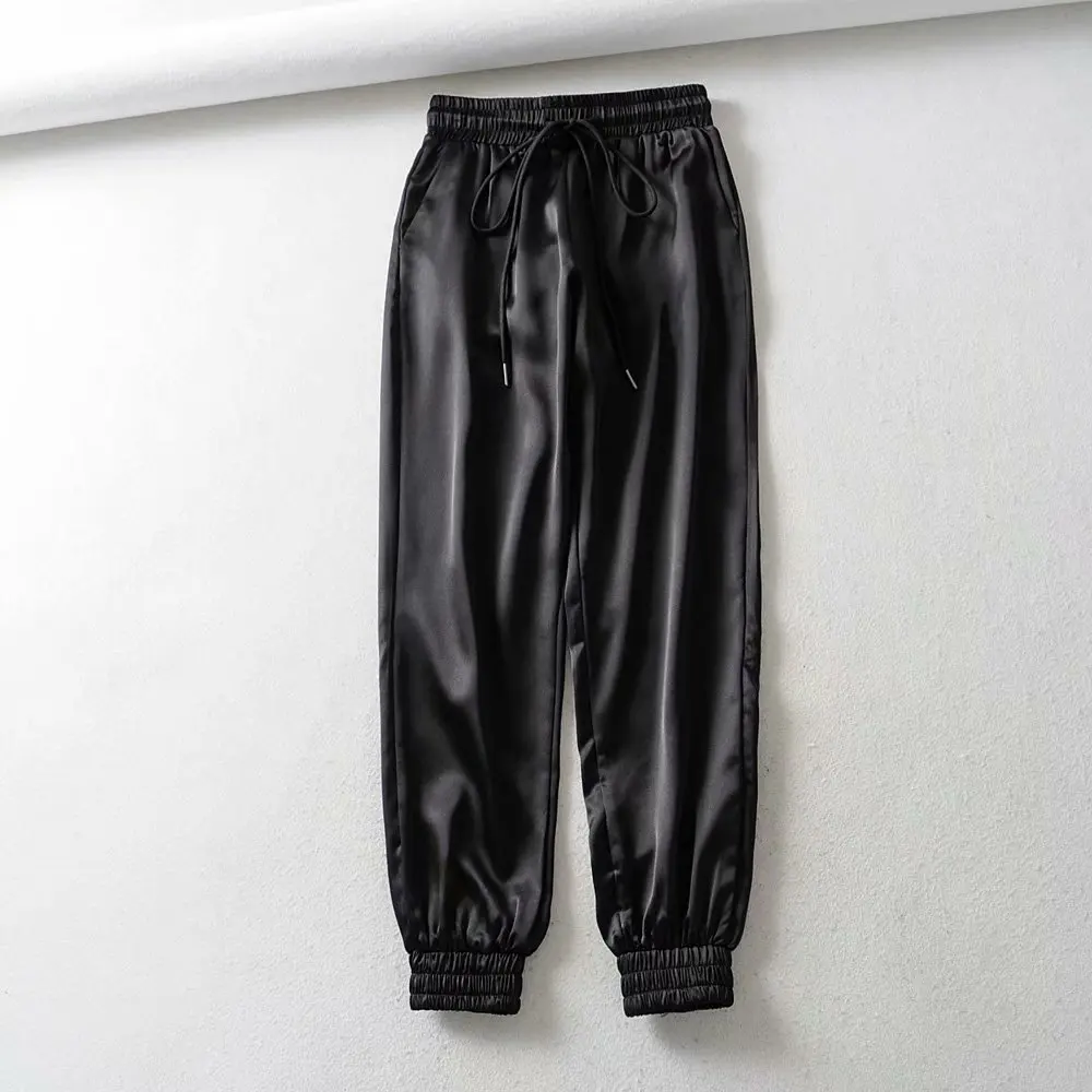 SheMujerSky атласные черные брюки женские повседневные штаны однотонные джоггеры женские брюки 2019 pantalones mujer