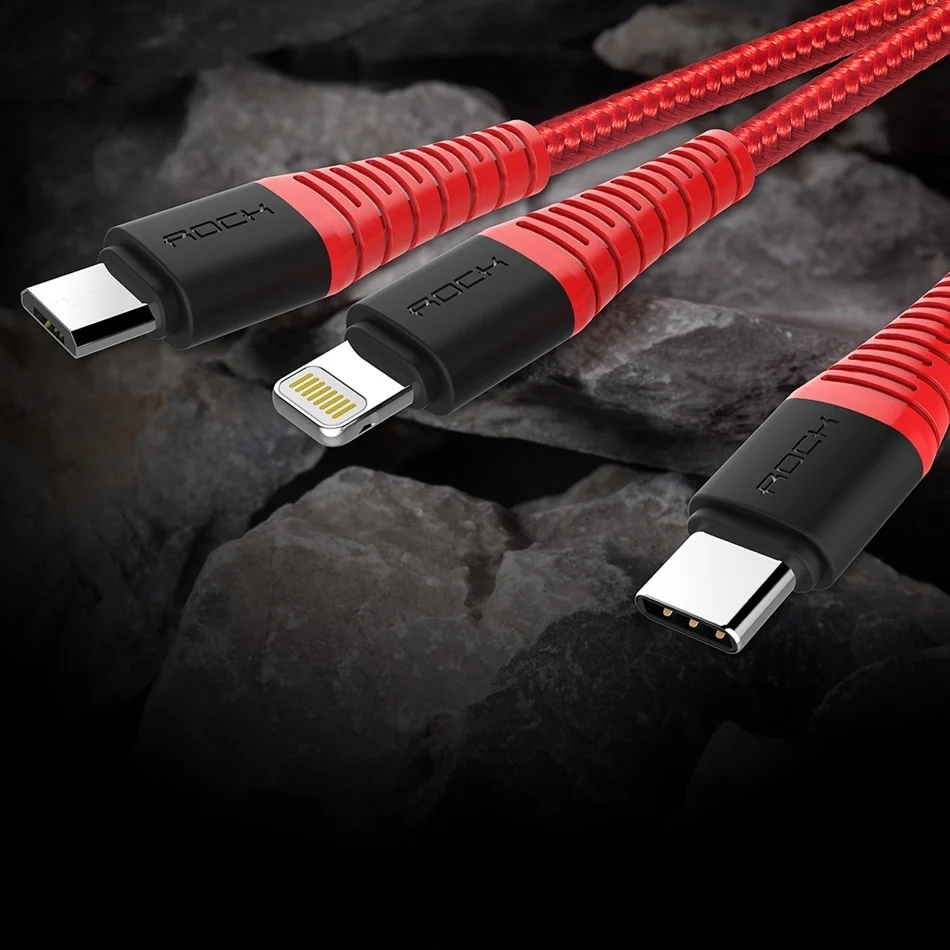 ROCK 3 в 1 кабель системы освещения iPhone зарядное устройство USB шнур 3в1 Micro usb type C Быстрая зарядка кабель для передачи данных type-c мобильный телефон кабин