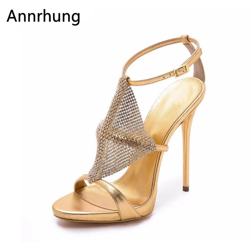 

Sexy Ankle Strap Rhinestone Decor Stiletto Sandals Women Open Toe Thin Heel Shoes Crystal Gladiator Summer High Heels Women