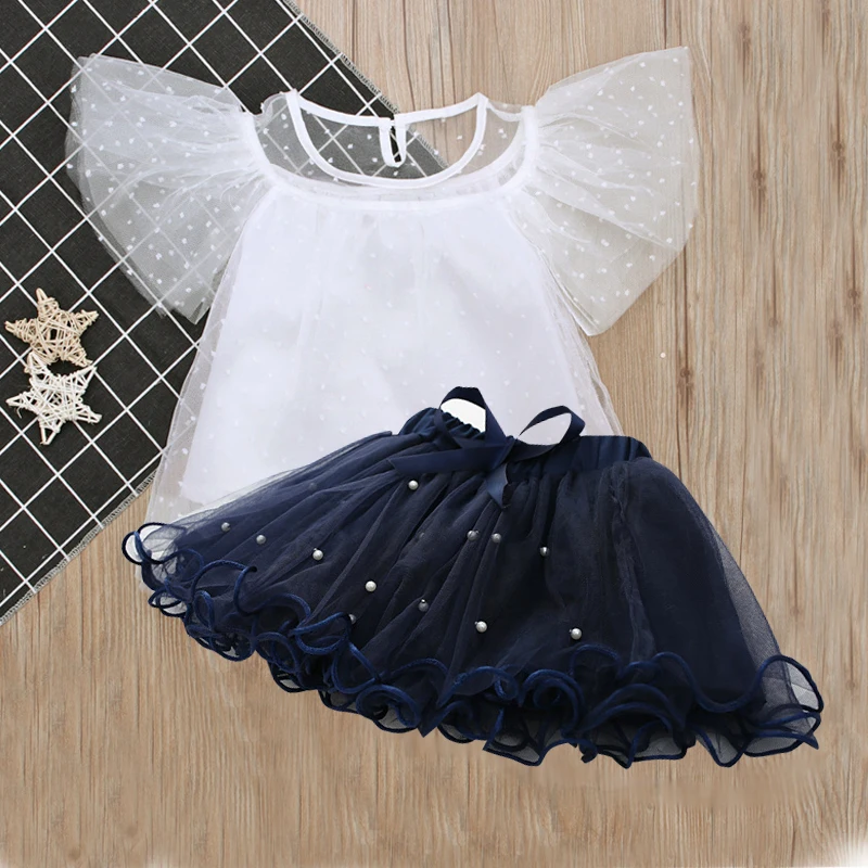 

girls dress New girls clothes Summer kids dresses for girls Fashion Fly Sleeve Sleeveless T-Shirt + Pearl Skirt baby clothes