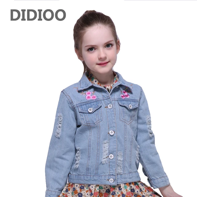 Denim Coats for Girls Embroidery Jeans Jackets Children Ripped