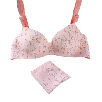 

Women Bra+Brief Set B Cup Sexy Push UP Pink Color With Bow Lace Cute Bra Set Gather Adjustable Women Underwear Sets New