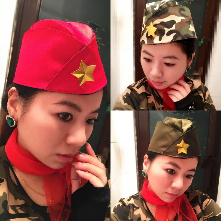 

Women's Costume Hat Stage Performance Caps Uniform Accessories Sailor Square Cap Soviet Russia Cap Army Green Beret Hat