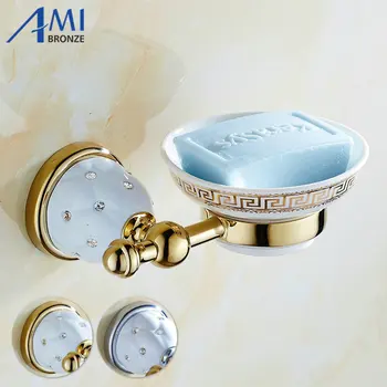 

63GD Series Golden Polish Soap Network With Diamond Soap Dishes Holder Bathroom Accessories Storage toilet vanity