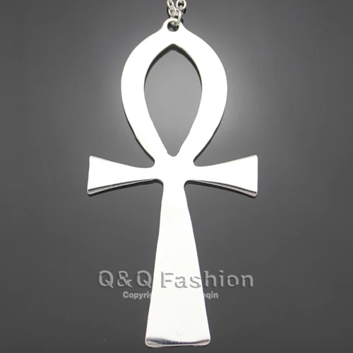 10x5cm Vintage Gold Silver Egyptian Life Big Ankh Cross Pendant Long Chain Sweater Necklace Jewelry Dropshipping - Окраска металла: Посеребренный