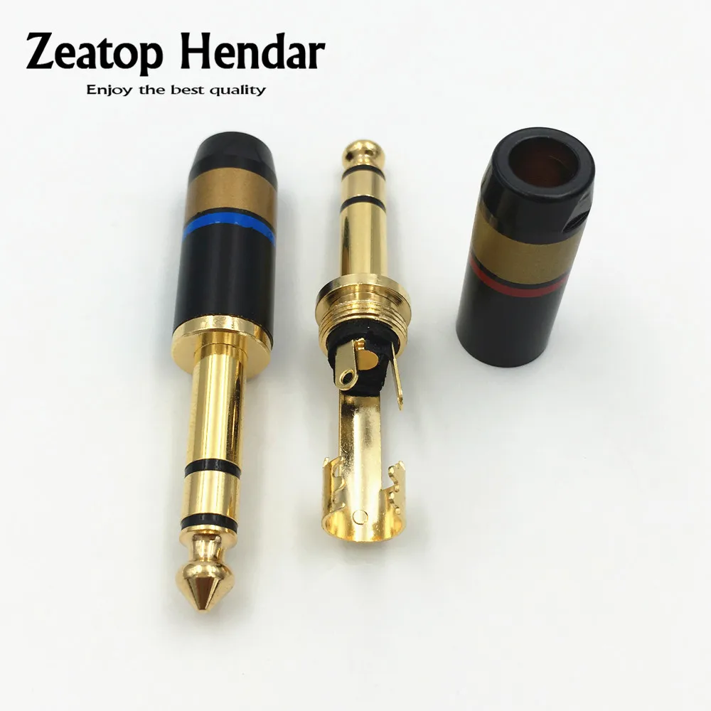 10Pcs Copper 6.5mm 1/4" 3 Pole Stereo Jack Plug Soldering Audio