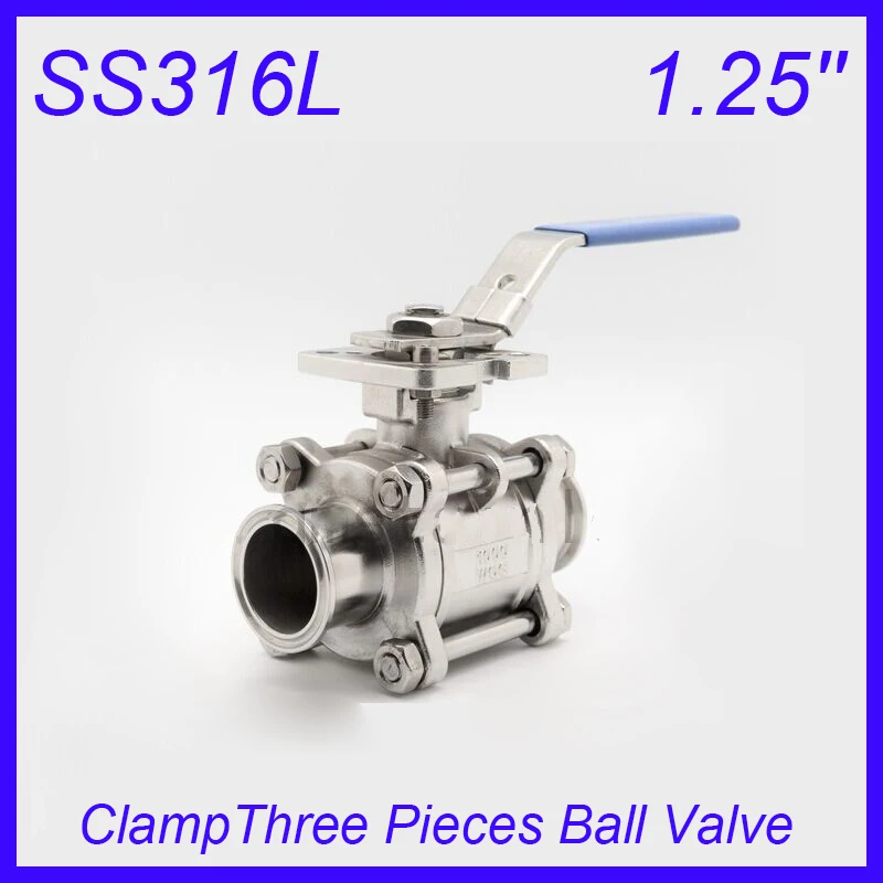 

1.25'' SS316 Clamp Industry Three Pieces PTFE Non-retention Ball Valves Pull Handle 3pc Body Full Port for water,oil and gas