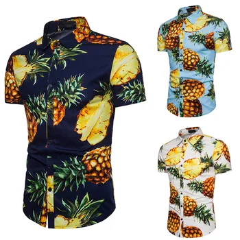 

blouse Men's Casual Slim Short Sleeve Pineapple Printed Shirt Top Blouses