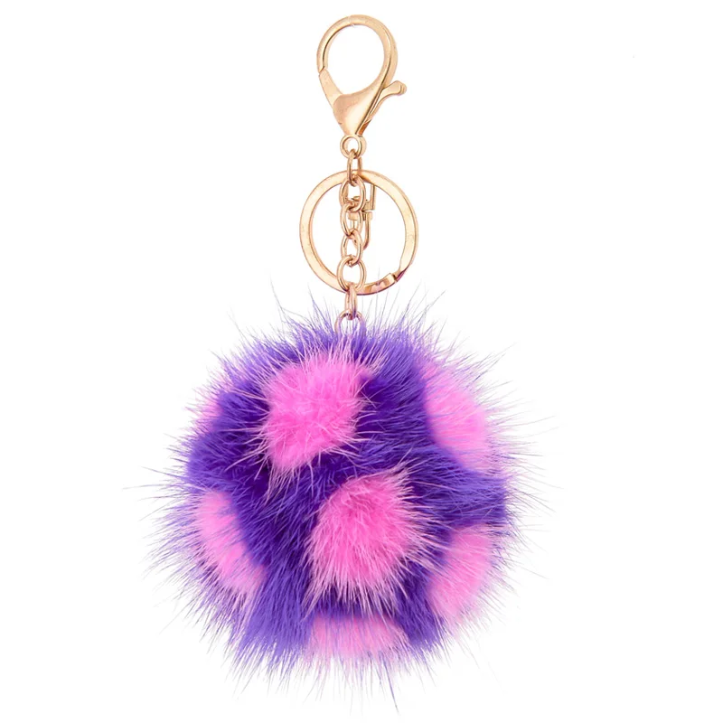 Настоящие норковые меховые футбольные пушистые подвески для ключей меховый брелок-помпон спортивная сумка с шариком подвеска красочный Радужный меховой шар брелок - Цвет: purple pink