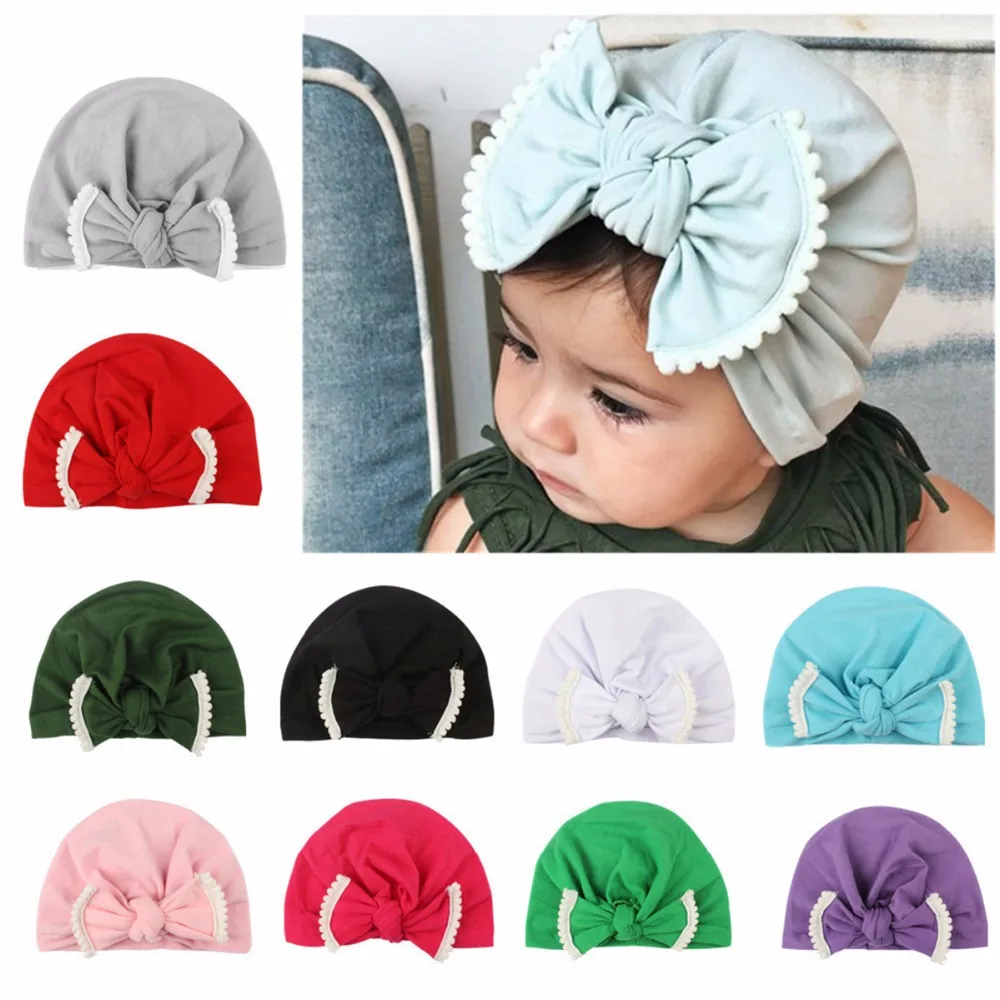

Puseky 1pcs New Baby Girls Boys Soft Bows Turban Rabbit Ear Knot Cap Beanie Hat Muslim India Hat Bohemian Bowknot Turbans Cap