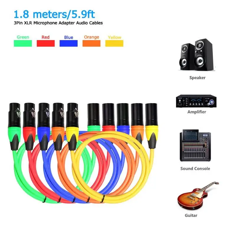 5 шт. 1 8 м/6 м цветной XLR 3pin Штекерный аудио кабель микрофон электрическая гитара m/F