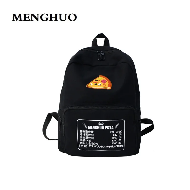 MENGHUO Pizza Embroidery Women Backpack for School Teenagers Girls Preppy Style School Bag Ladies Canvas Backpack Female Bookbag