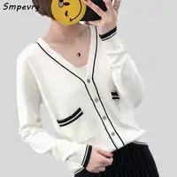Smpevrg spring new woolen knit sweater women sweaters cardigans V-neck long sleeve cardigan women knitted soft casual cardigans