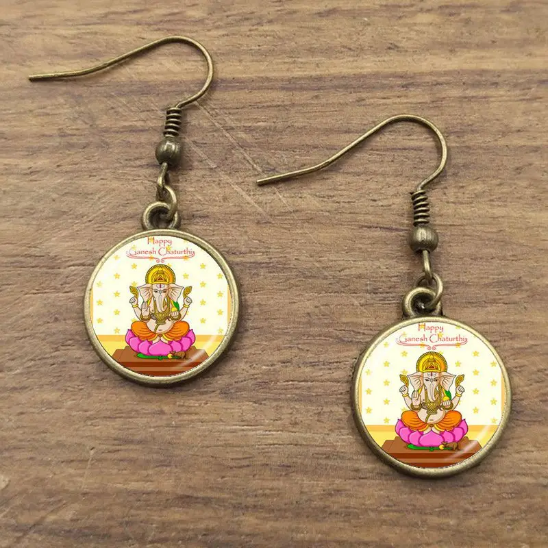 Серьги с подвеской God Ganesh Ganesha Бог удачи индийские серьги Слоник духовная