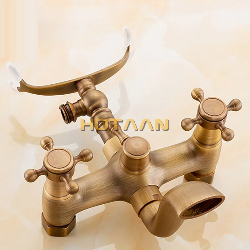 US $61.10 Free shippingBathroom Bath Tub Wall Mounted Hand Held Antique Brass Shower Head Kit Shower Faucet Sets YT5328A