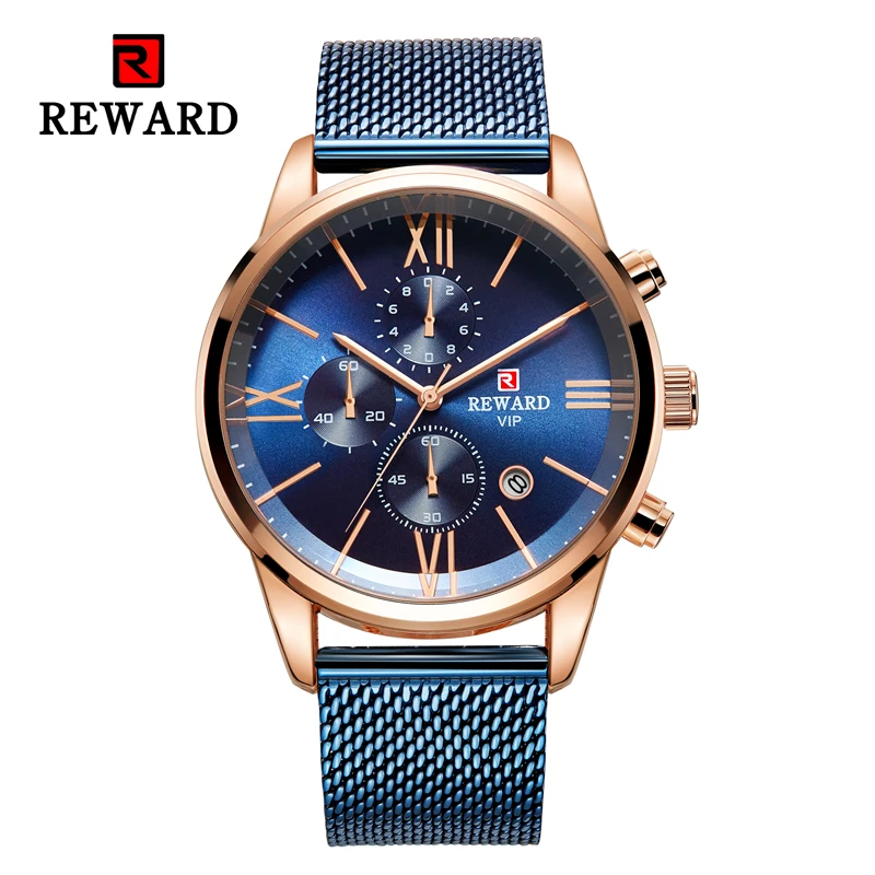 

REWARD Steel Mesh Belt Watch Men Fashion Quartz Waterproof Clock Top Brand Luxury Business Men's Watches Relogio Masculino