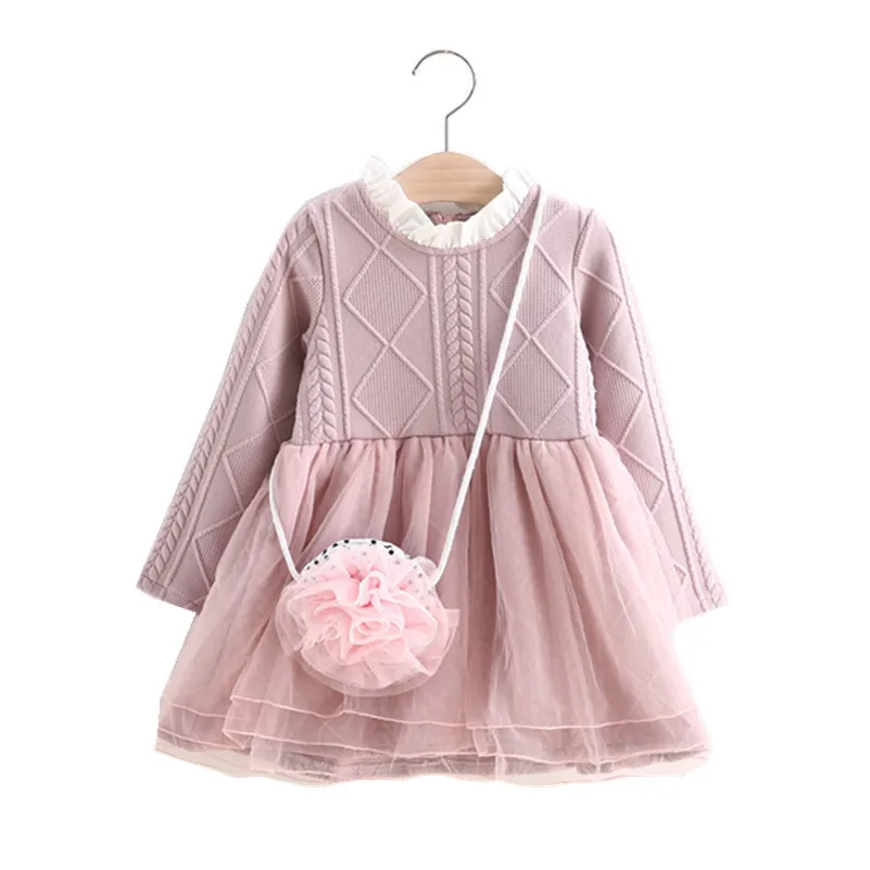 

MBBGJOY 2-6years Baby Girls Knitted Dress Winter Autumn Kids Tutu Dresses Long-sleeved Baby Girl Toddler Clothing Knit Mesh