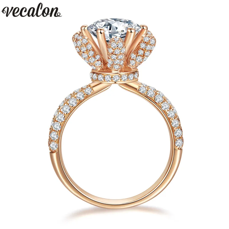 Vecalon цветок ювелирное розовое золото заполненное юбилейное кольцо 5A Циркон Cz 925 серебро обручальное кольцо кольца для женщин Свадебные - Цвет основного камня: Rose Gold