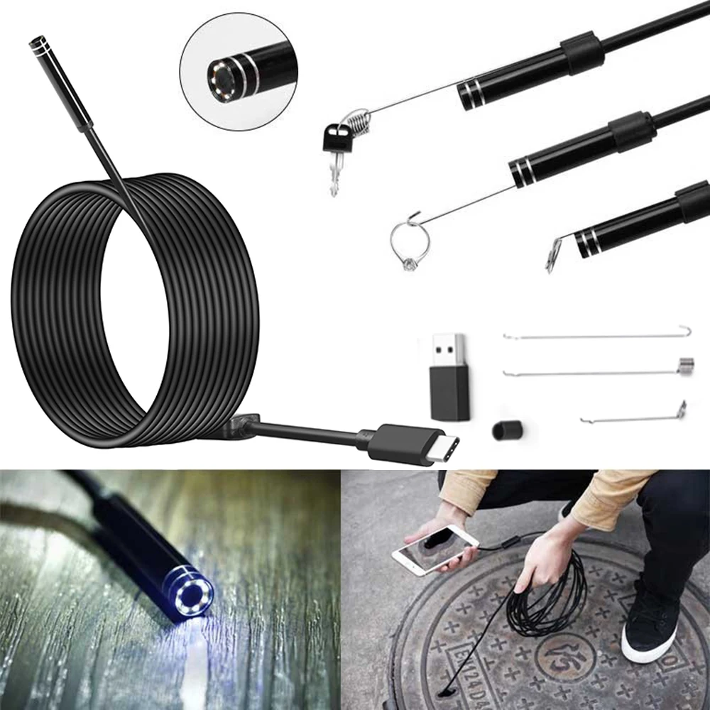 USB Type C Endoscope Borescope Snake Inspection Camera 3 In 1 For - Foto 4