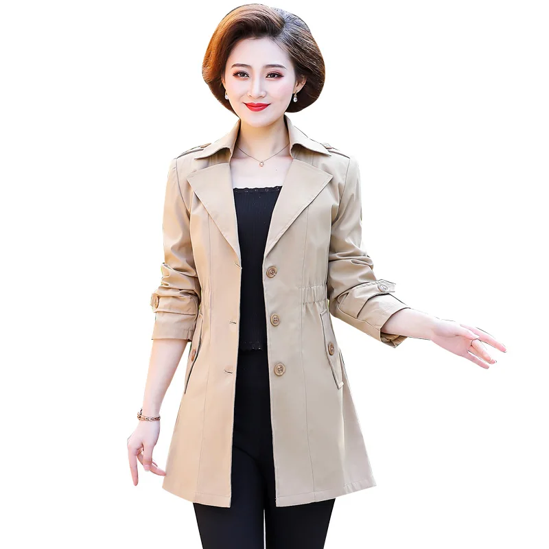 

Women Trench Coat Spring Autumn Thin Medium Long Coat Plus Size 5XL Windbreaker Female Basic Coat RE2520
