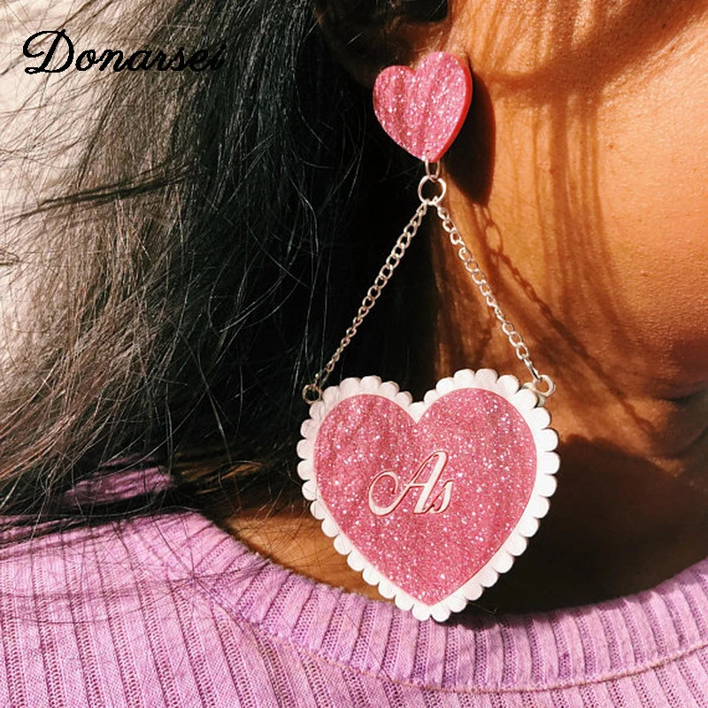 Новинка 2019 модные длинные акриловые серьги Donarsei в форме сердца с блестками для