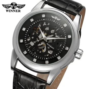 

WINNER Skeleton Black Dial With Clear Stones Alloy Case montre homme luxury top brand automatic business men watch /WRG8097M3S2