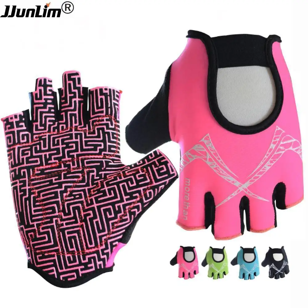 Women Pink Fitness Gloves Half Finger Sport Gym Gloves Power Training