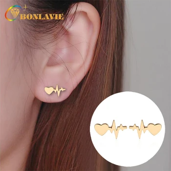 

2018 New Arrival Fashion Heart Beat Stud Earrings Minimalist Electrocardiogram Stud Earrings for Women Jewelry Accessories