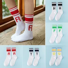 Женские носки с буквенным принтом, 1 пара, женские носки с буквенным принтом, теплые модные повседневные носки в полоску, 1,48